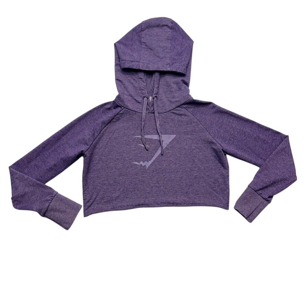 Gymshark Cropped Hoodie Purple Marl Shark Logo Pullover Hoodie Womens Size XS